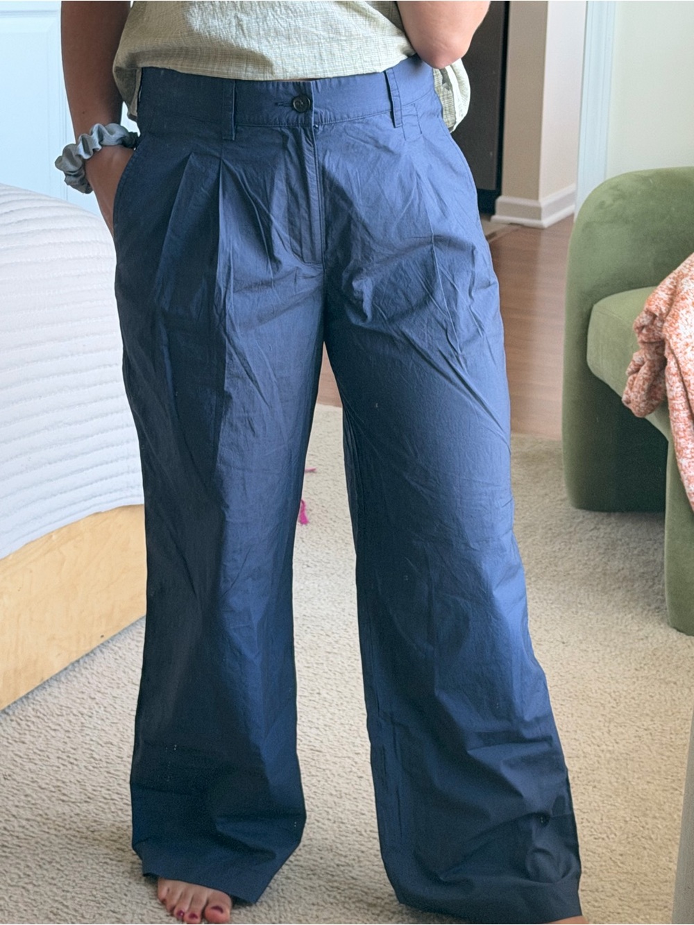 Madewell Navy Wide-Leg Pleated Trousers